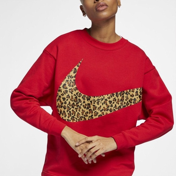 Nike Tops - Nike Women's Red Sweatshirt with Leopard Swoosh